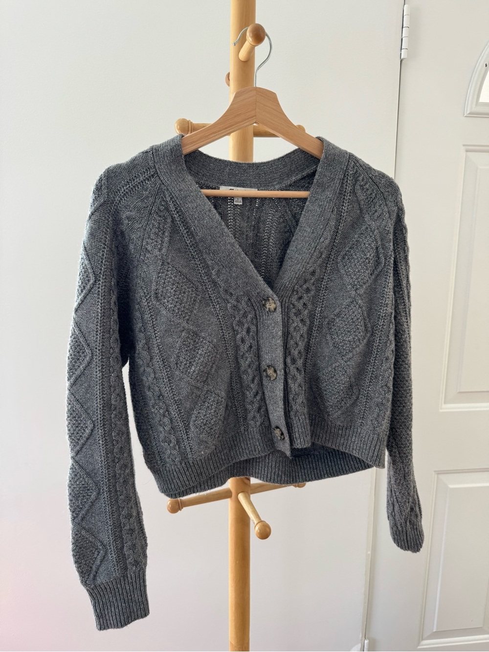 Madewell Charcoal Sparkly Gray Cable-Knit Cropped Cardigan